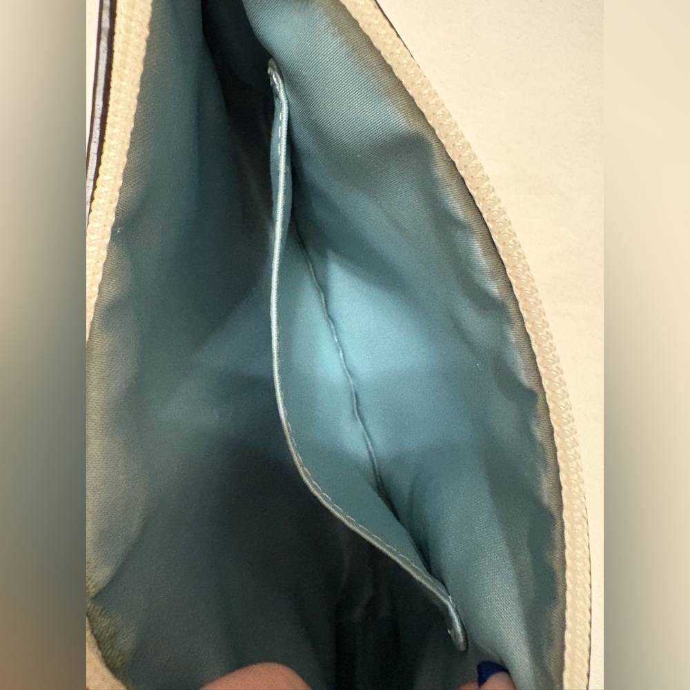 Coach Glossy Yellow Embossed Large Wristlet with Blue Satin Interior - Picture 5 of 7